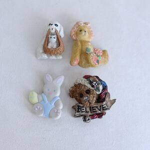 Vintage 4 Pc Cute Pins Teddy Bear Easter Bunny Dog Colorful Gift
